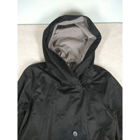 Eileen Fisher Organic Cotton Nylon Reversible Hooded Jacket Black/Gray Medium - Picture 4 of 13